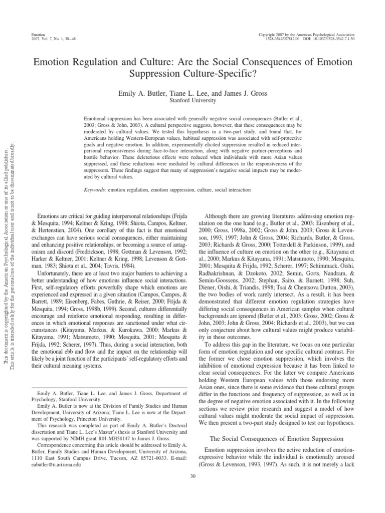 Emotion Regulation and Culture: Are The Social Consequences of Emotion ...