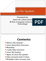 Linux File System: Presented By: Aamir Ali (19mtcsnt02) M.Tech (Computer Science and Technology)