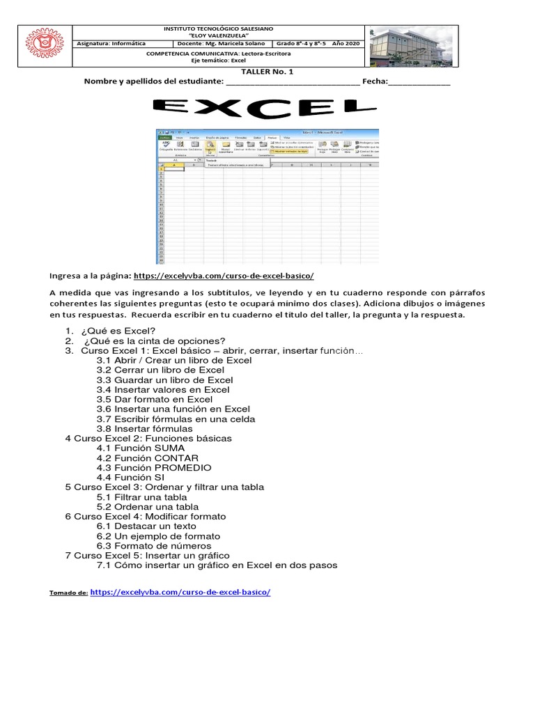 Taller de Excel Básico para 8° | PDF