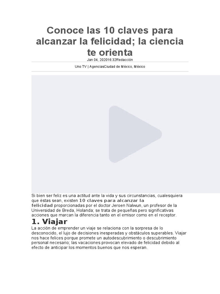 10 Claves para Alcanzar La Felicidad | PDF | Felicidad | Conceptos ...