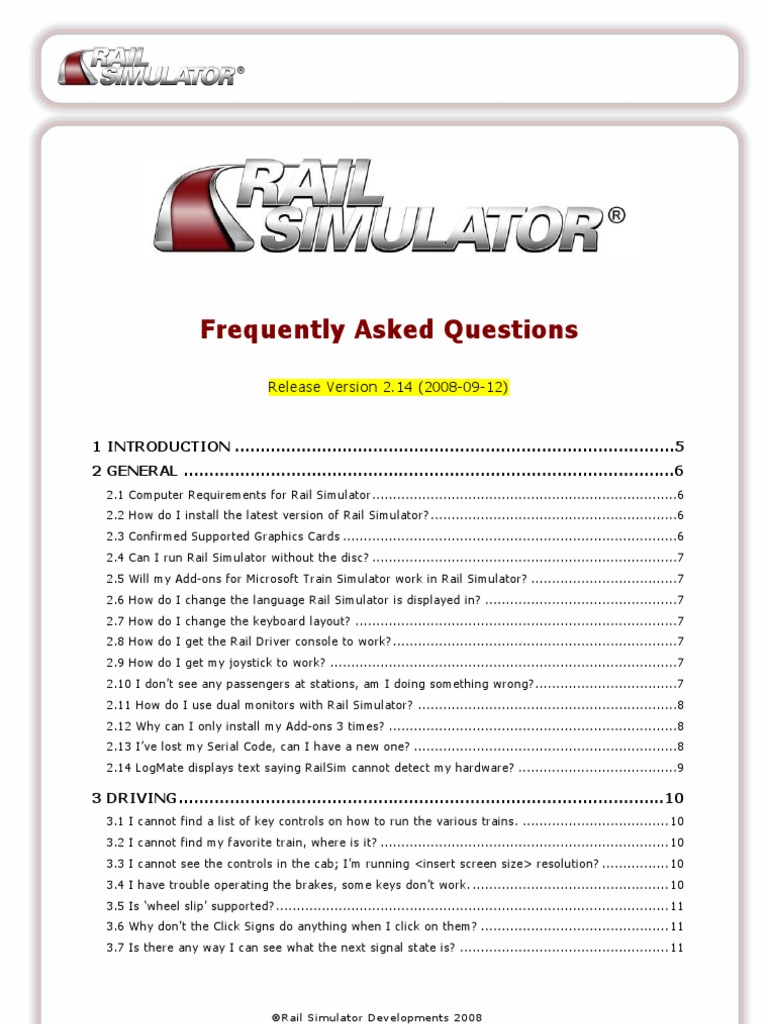 0.01 Rail Simulator FAQ | PDF | Hardware | Computing