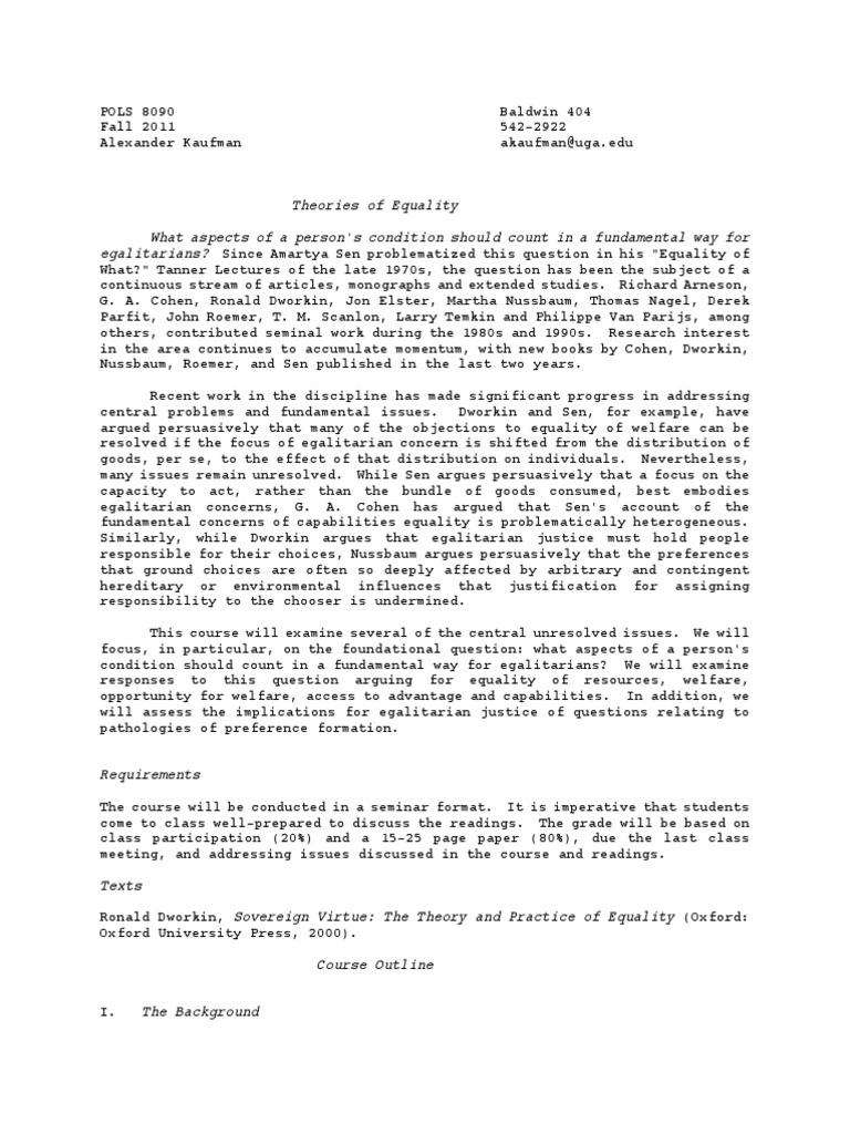 Theories of Equality Course Overview | PDF | Egalitarianism | John Rawls