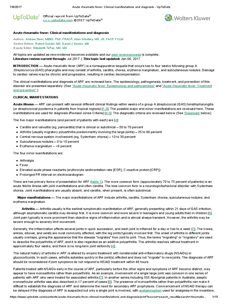 Acute Rheumatic Fever - Clinical Manifestations and Diagnosis ...