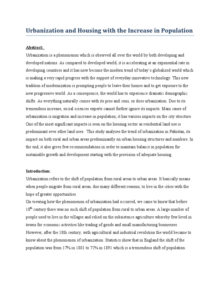 Urbanization and Housing With The Increase in Population | PDF ...