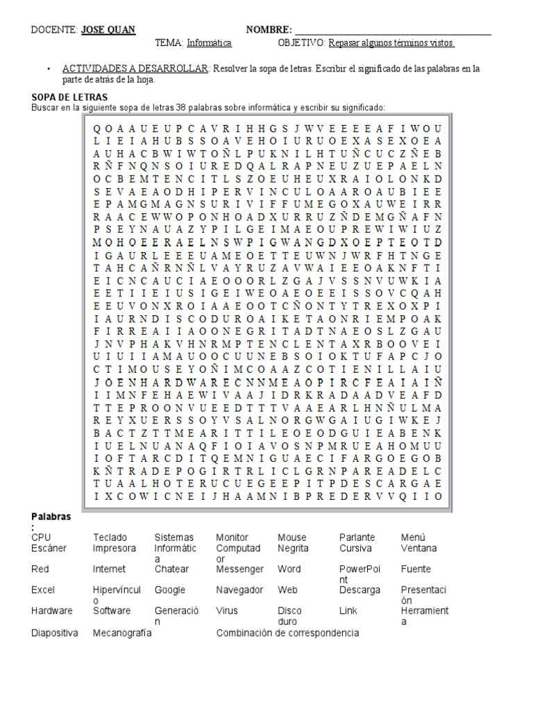 Sopa de Letras: Términos de Informática | PDF | Informática