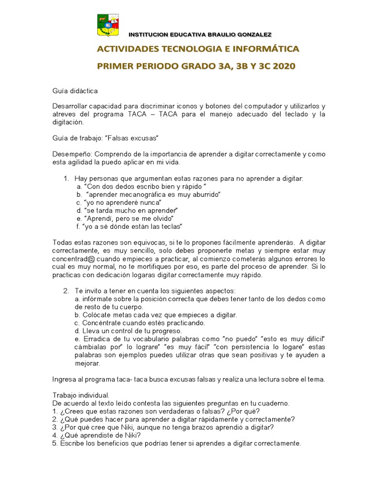 Guía de Mecanografía para Tercer Grado | PDF | Informática ...