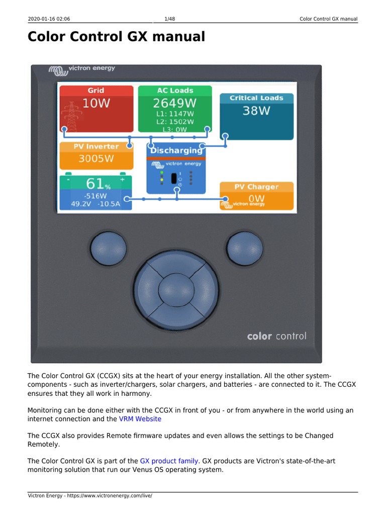 Color Control GX User Manual | PDF | Battery Charger | Wi Fi