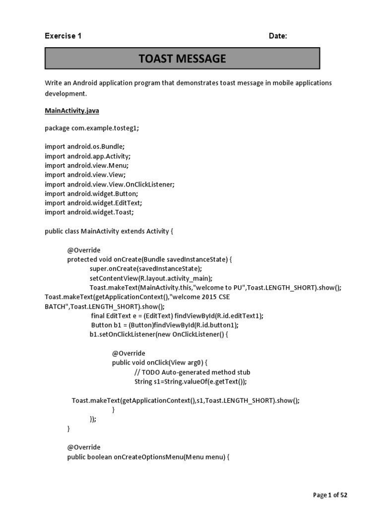 Android App Development Exercises | PDF | Android (Operating System ...