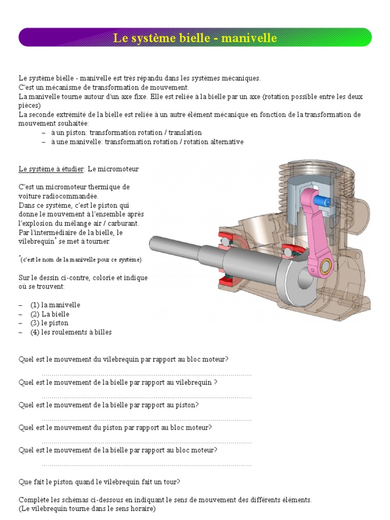 Schéma Plan Du Système Bielle Manivelle Avec Piston Dans L axe Biell Manivel | PDF | Piston | Moteur à combustion interne
