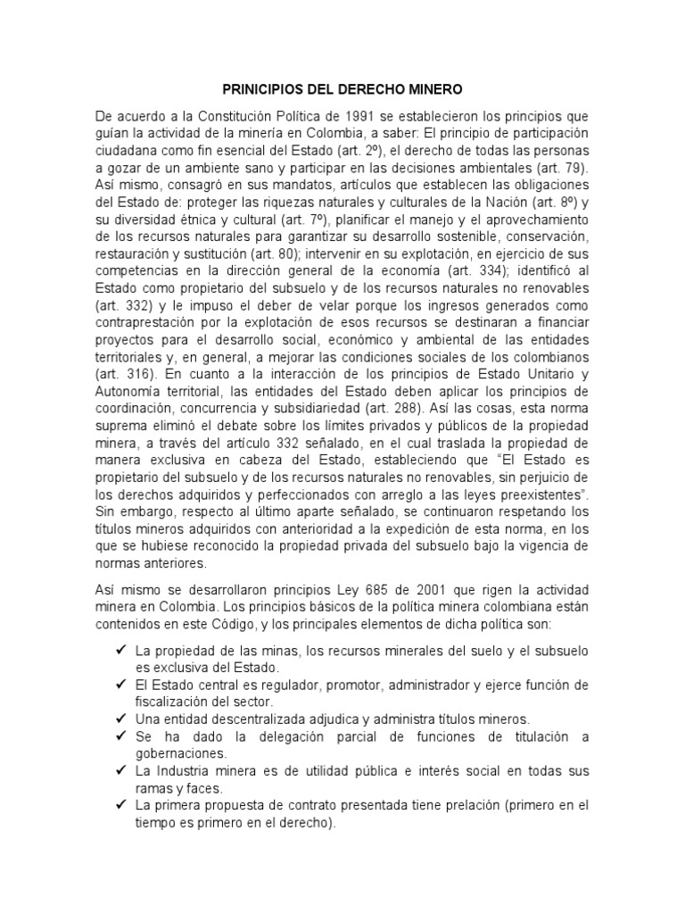 Principios del Derecho Minero en Colombia | PDF | Minería | Propiedad