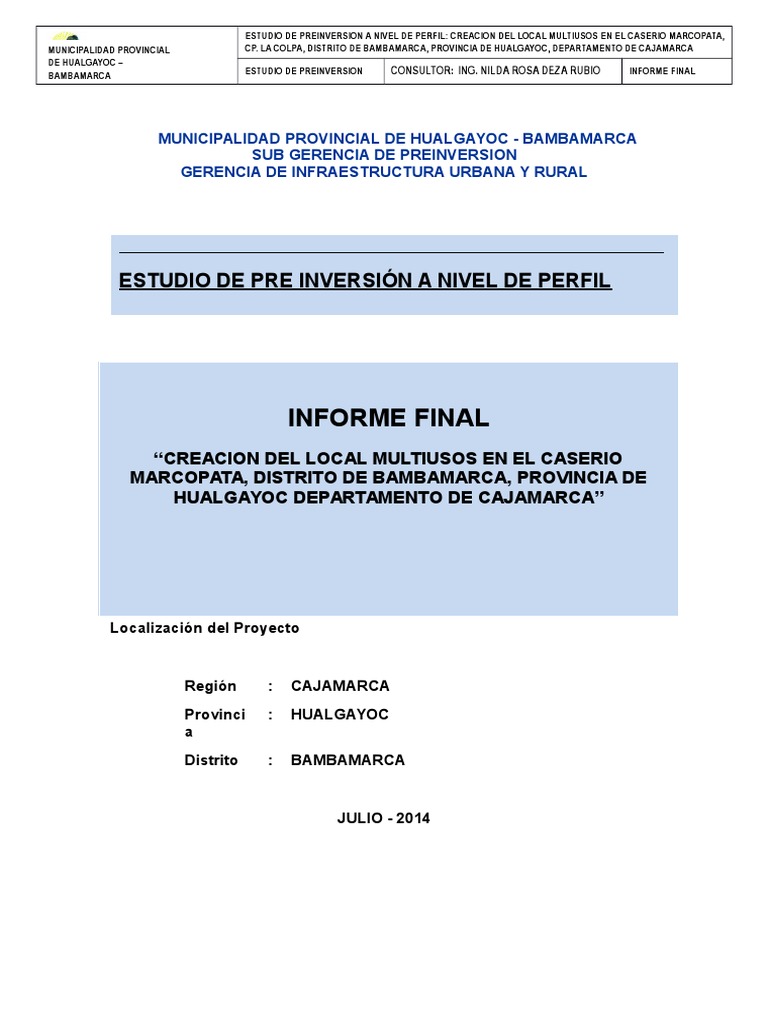 Estudio de Preinversion Local Multiusos Final | PDF | Gobierno local ...