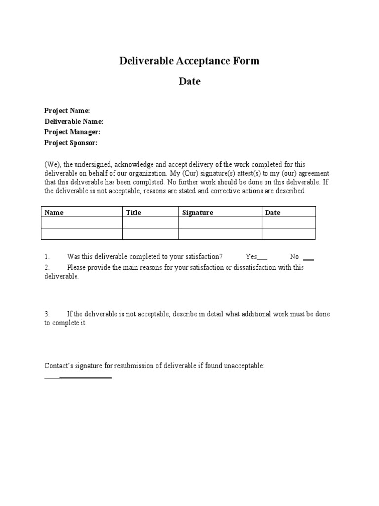 Deliverable Acceptance Form | PDF
