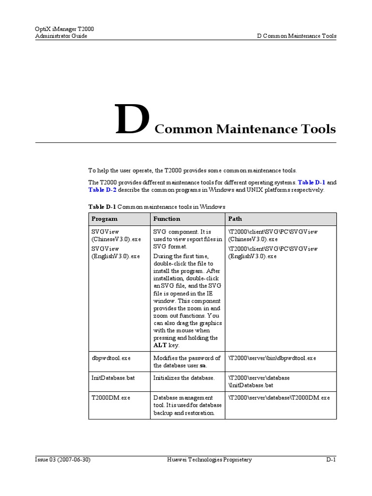 T2000 Common Maintenance Tools Guide | PDF | Databases | Computer File