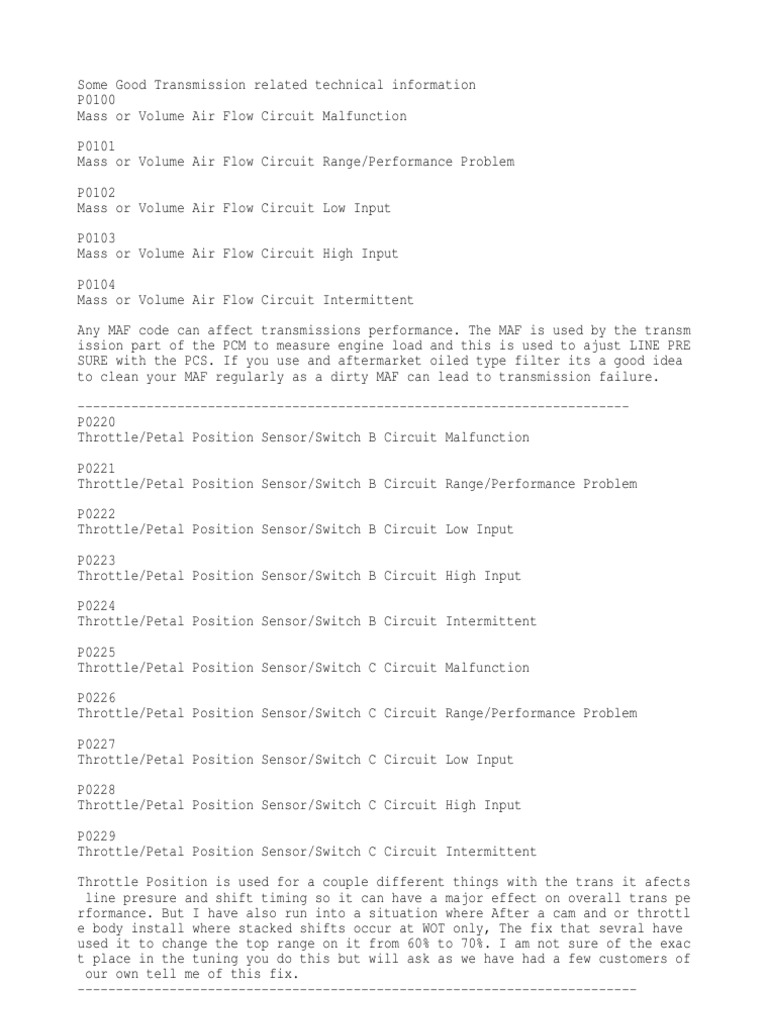 Trans Codes PDF Transmission (Mechanics) Clutch