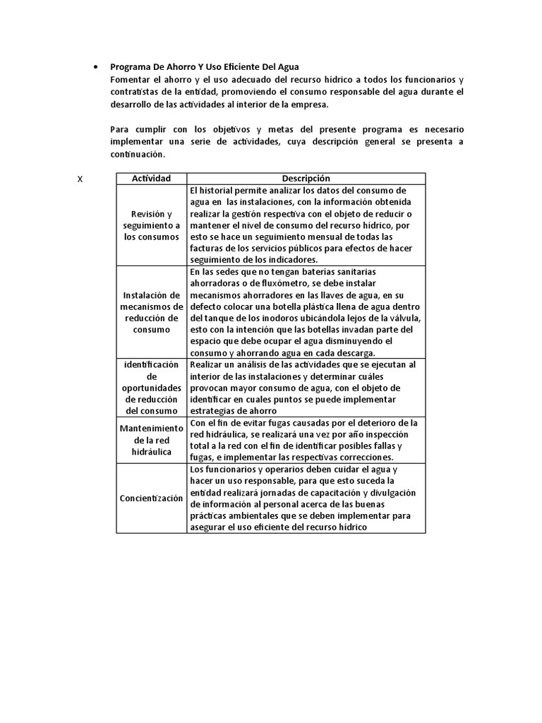Programa de Ahorro y Uso Eficiente del Agua | PDF | Residuos | Consumo ...