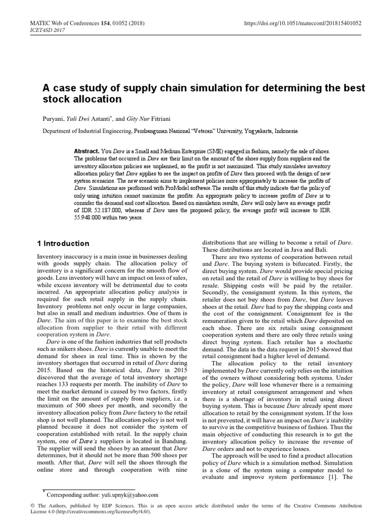 A Case Study of Supply Chain Simulation For Determining The Best Stock ...