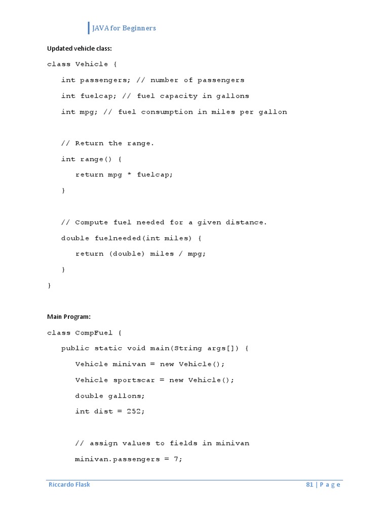 JAVA For Beginners: Updated Vehicle Class | PDF | Constructor (Object ...