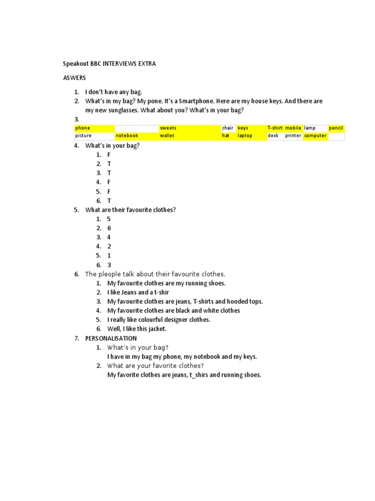 Speakout BBC Interviews Extra Answers | PDF | Language Arts ...