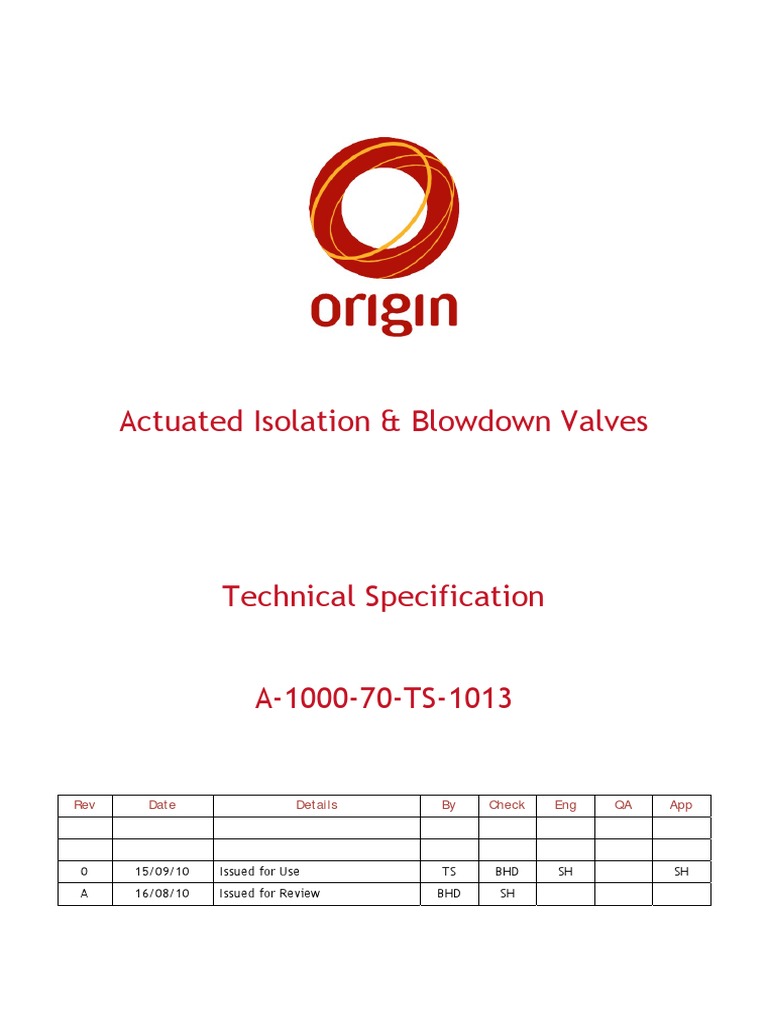 Actuated Isolation & Blowdown Valves Spec | PDF | Valve | Pipe (Fluid ...