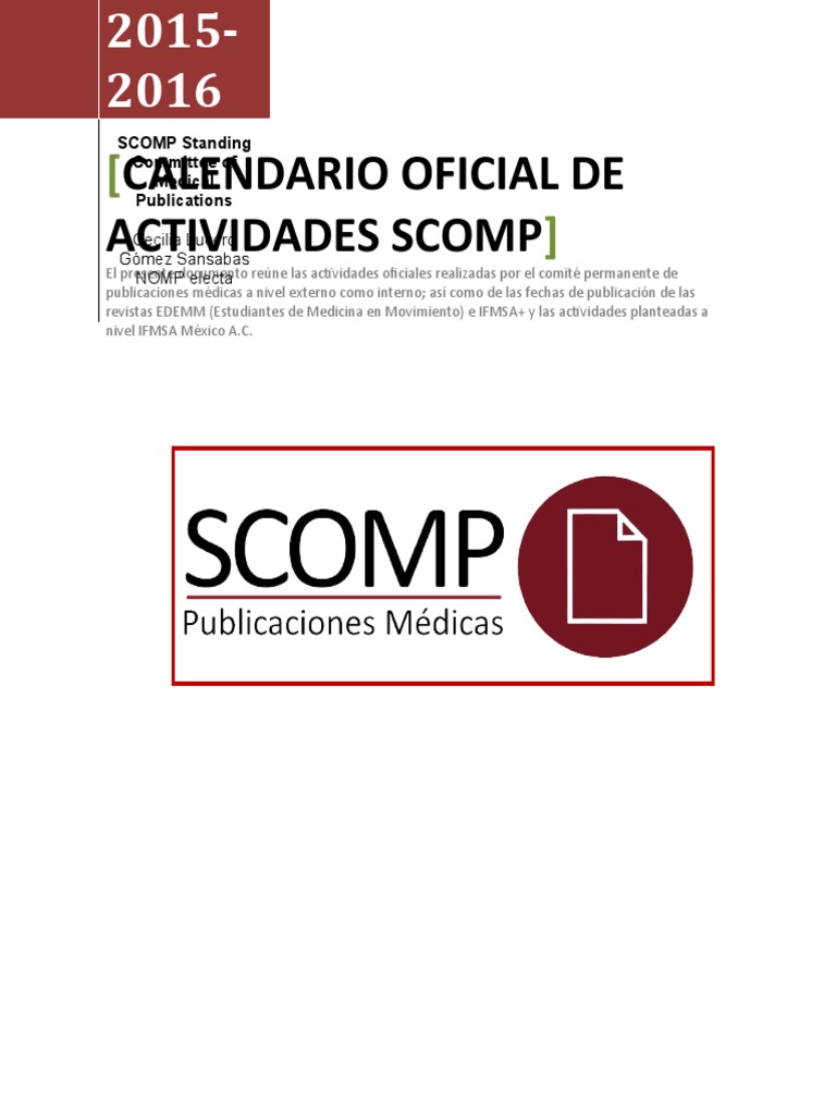 Calendario de Actividades SCOMP 2015-2016 | PDF | Bienestar | Medicina