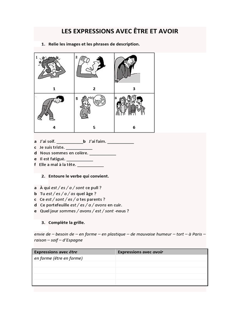 Expressions avec Être et Avoir | PDF | Arts du langage et discipline ...