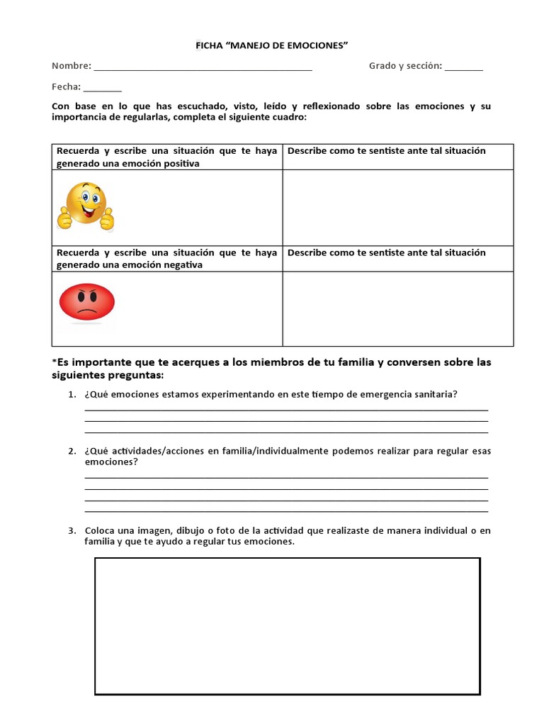 Ficha para el Manejo de Emociones | PDF