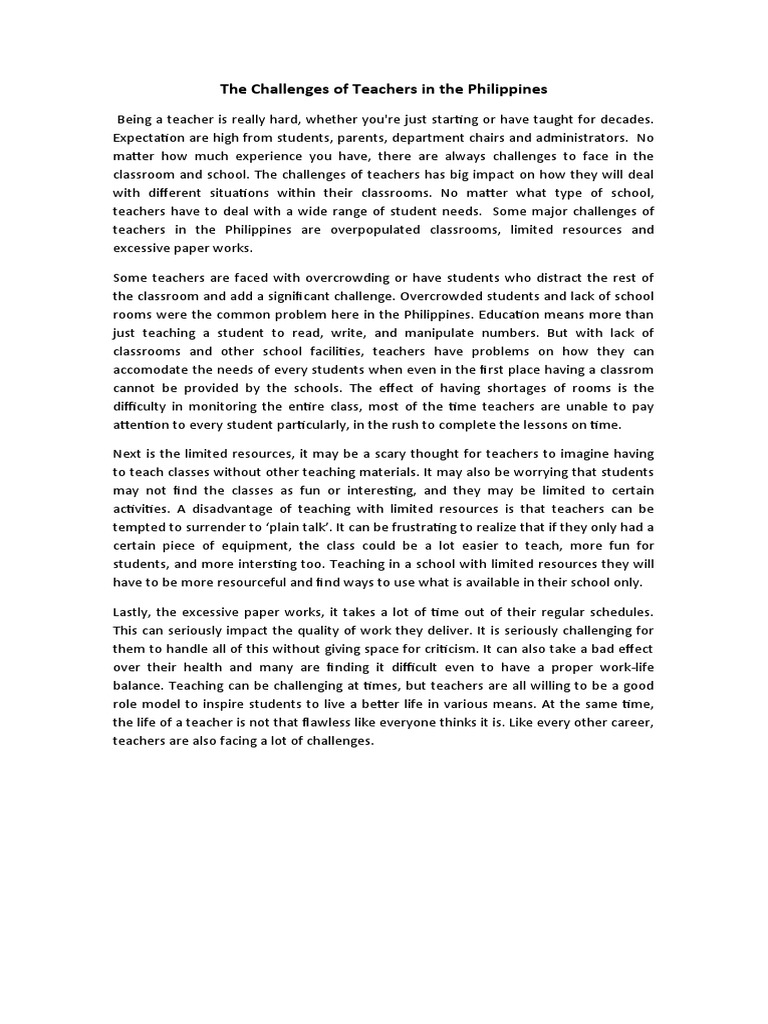 The Challenges of Teachers in The Philippines | PDF | Classroom | Teachers