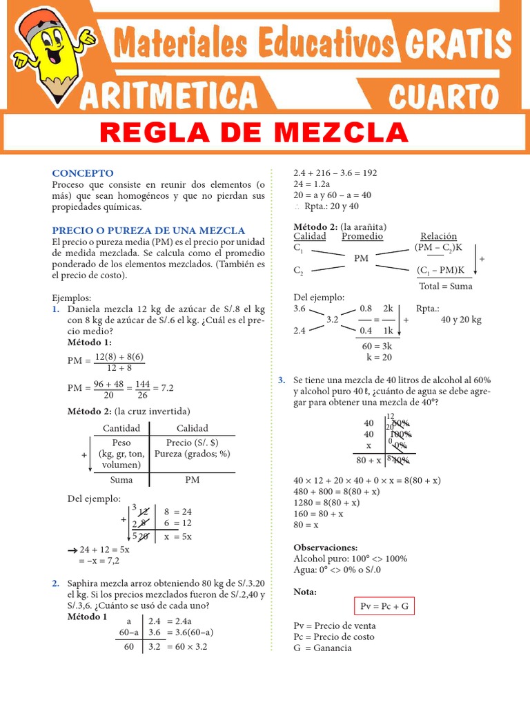 Regla de Mezcla para Cuarto Grado de Secundaria PDF | PDF | Vino ...
