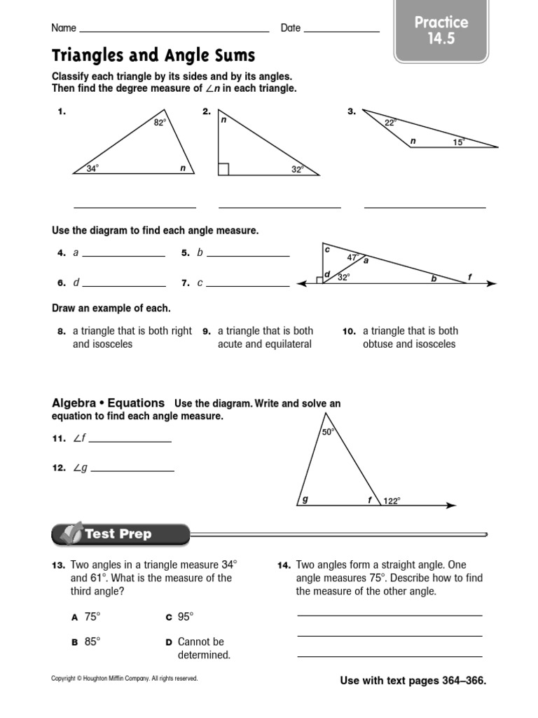 Triangles And Angle Sums Practice 14 5 Triangle Geometric Shapes