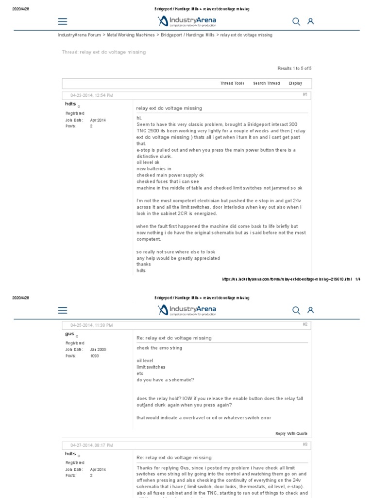 Bridgeport Hardinge Mills Relay Ext DC Voltage Missing PDF