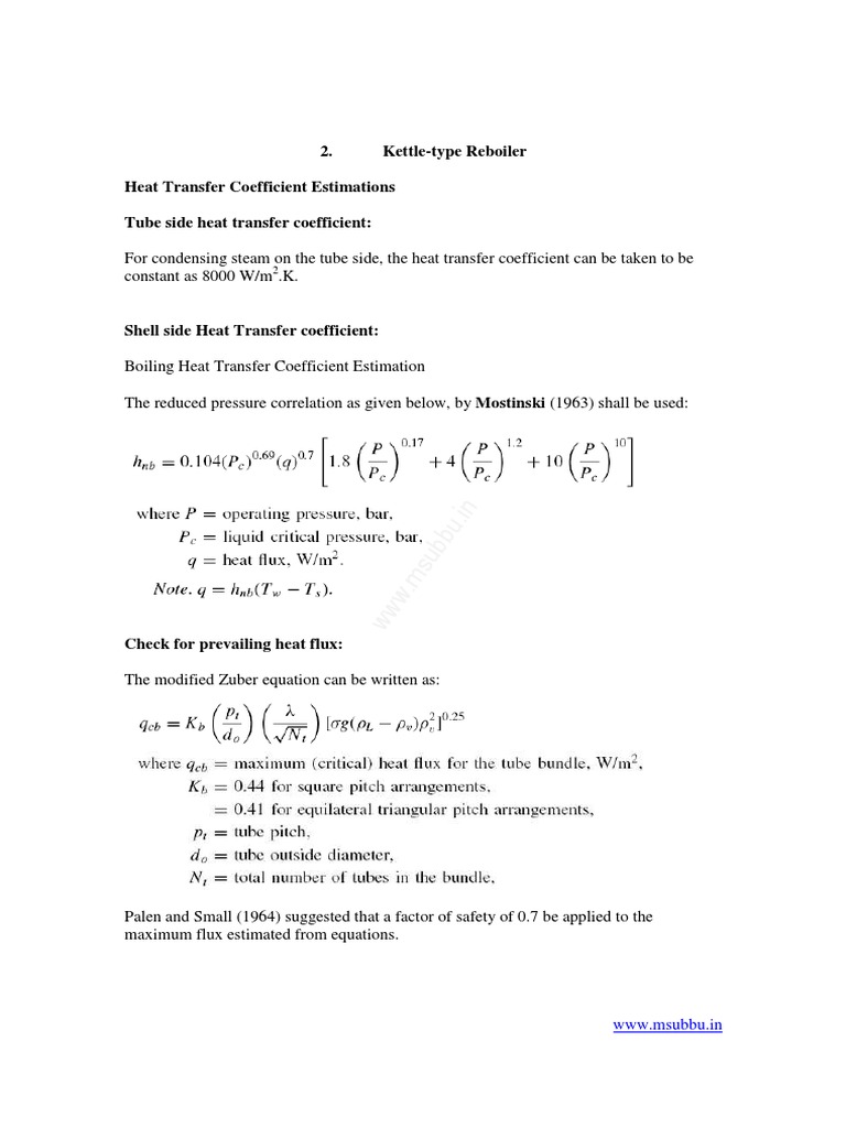 WWW Msubbu.in 2. KettleType Reboiler Heat Transfer Coefficient