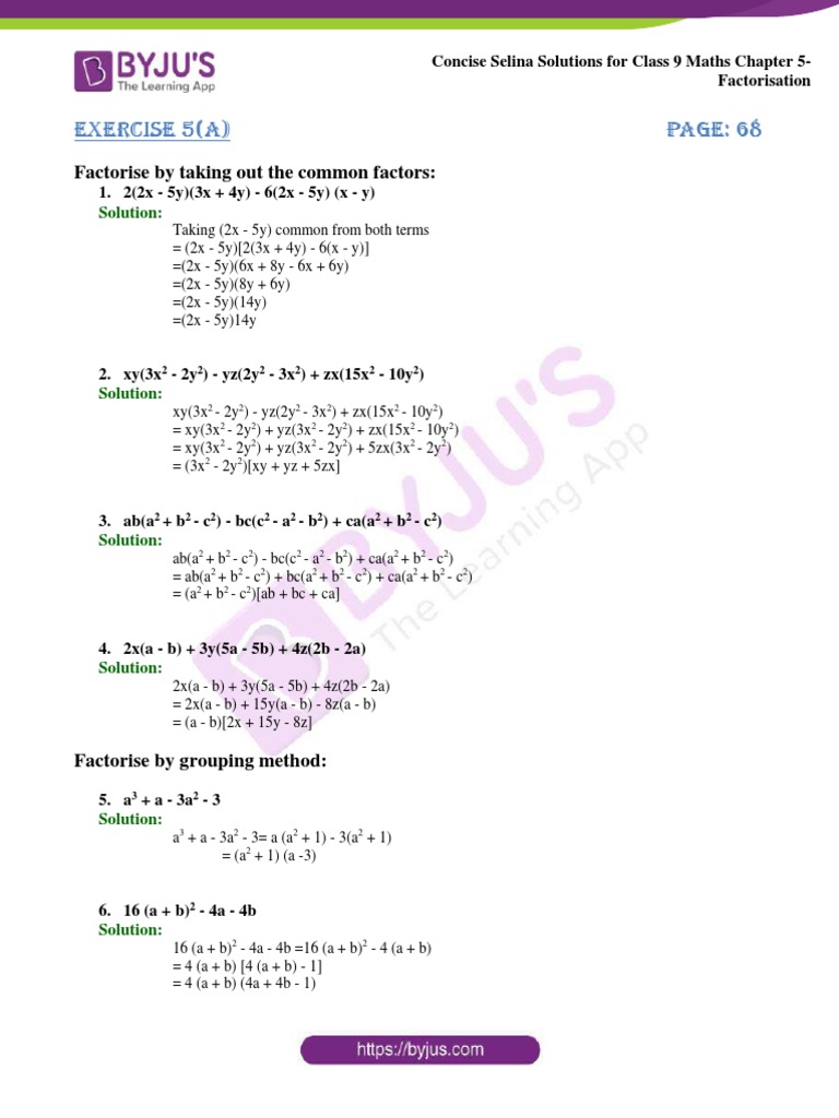 Concise Selina Solutions For Class 9 Maths Chapter 5 Factorisation Pdf Algebra Teaching Mathematics