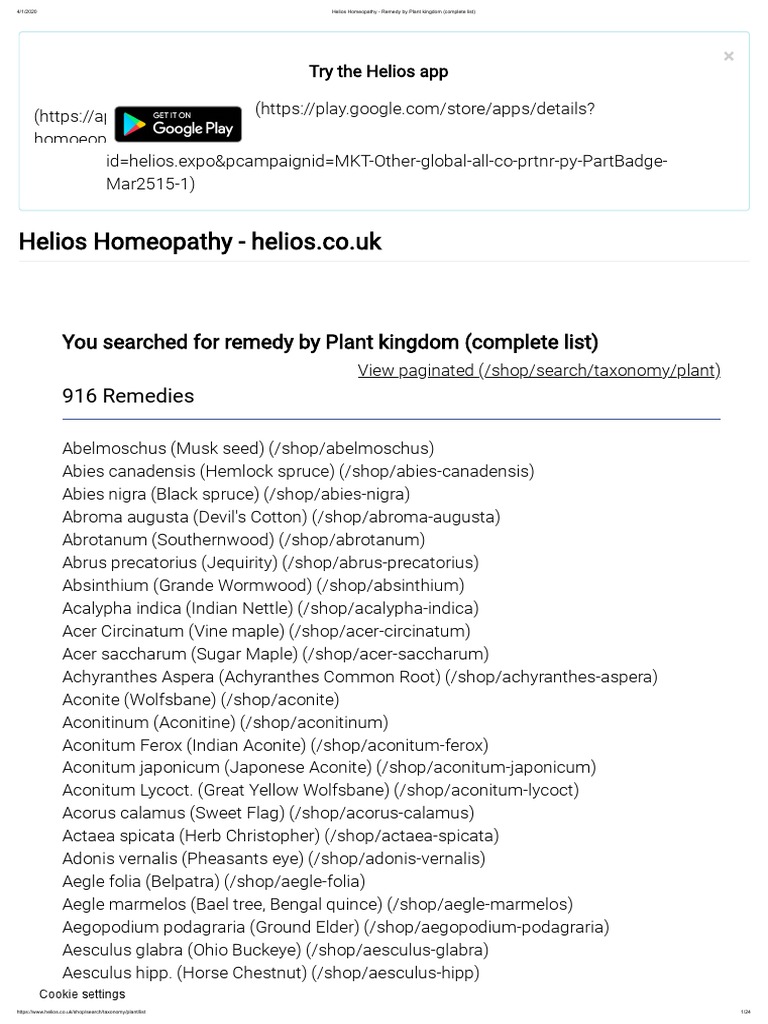 Helios Homeopathy Remedy by Plant Kingdom List) PDF PDF