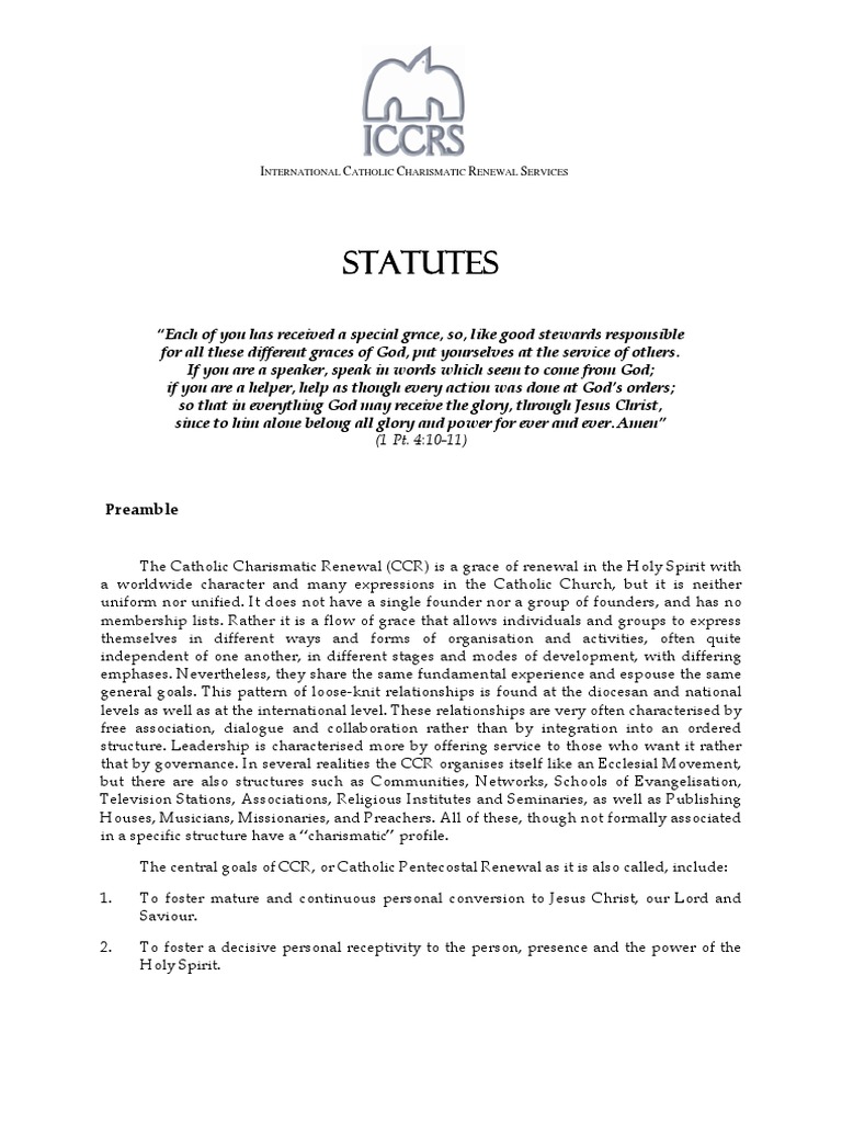 ICCRSSTATUTES EnOFFICIAL PDF Christian Movements Catholic Church