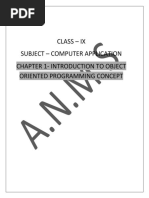 Class - Ix Subject - Computer Application Chapter 1-Introduction To Object Oriented Programming Concept