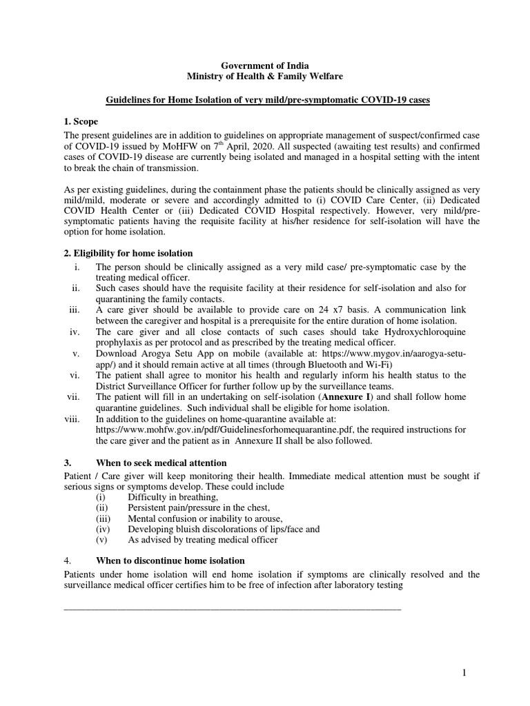 Guidelines For Home Isolation PDF