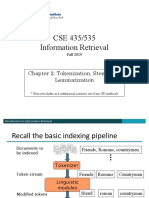 CSE 435/535 Information Retrieval: Chapter 2: Tokenization, Stemming, Lemmatization