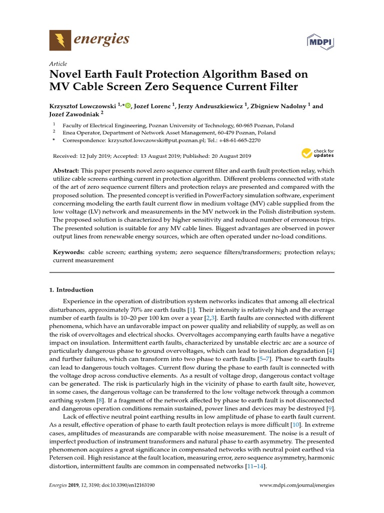 Energies: Novel Earth Fault Protection Algorithm Based On MV Cable ...