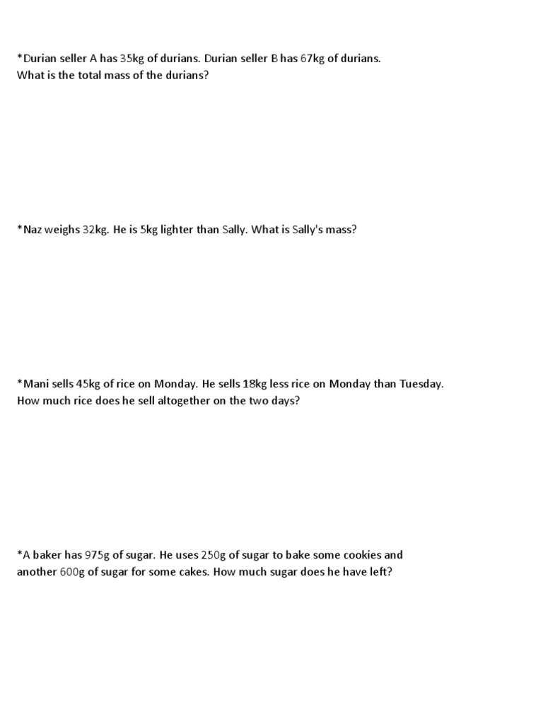 Test 5 - Weights Add-Sub-Mul-Div | PDF | Cooking, Food & Wine | Home ...