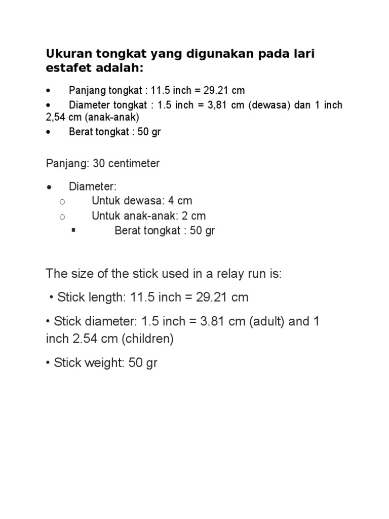 Panjang Tongkat Yang Digunakan Untuk Lari Estafet Adalah Sekali