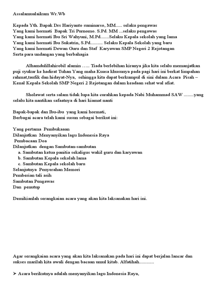 Susunan Acara Pisah Kenal Kepala Sekolah
