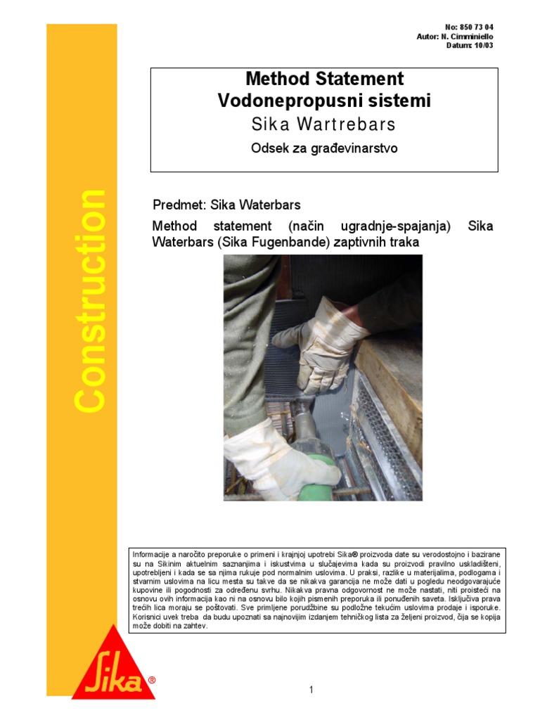 Method Statement Sika Waterbars | PDF