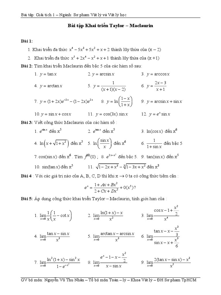Bai TP Khai Trin Taylor Maclaurin PDF | PDF