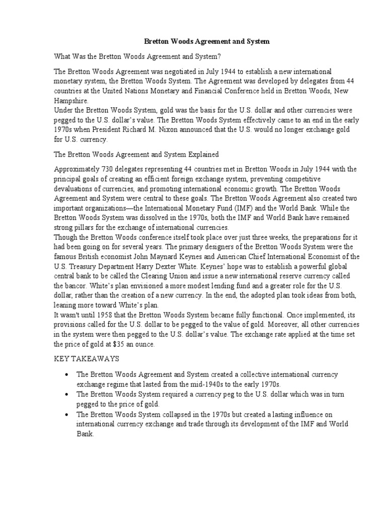 Bretton Woods Agreement and System | Download Free PDF | Bretton Woods ...