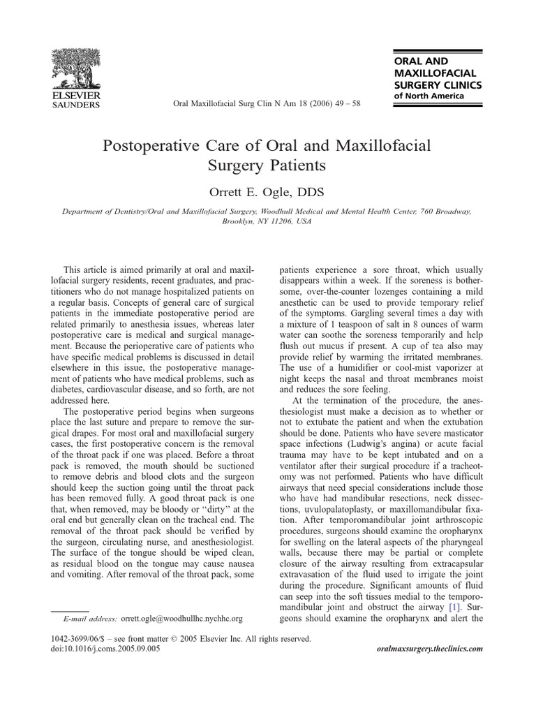 Postoperative Care of Oral and Maxillofa PDF | PDF | Anesthesia | Surgery