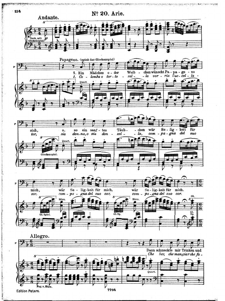 Mozart Magic Flute Papageno Aria PDF
