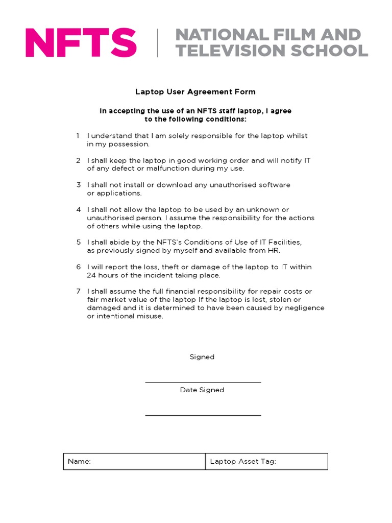 NFTS Laptop User Agreement | PDF | Law