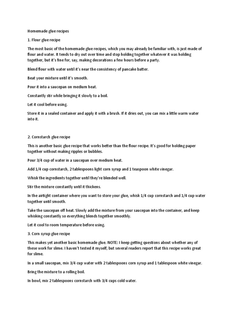Homemade Glue Recipes PDF Adhesive Flour