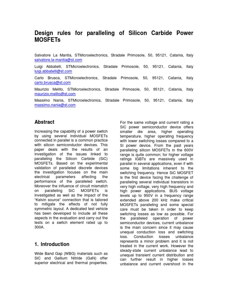 En Design Rules For Paralleling of Silicon Carbide Power MOSFETs PDF Field Effect