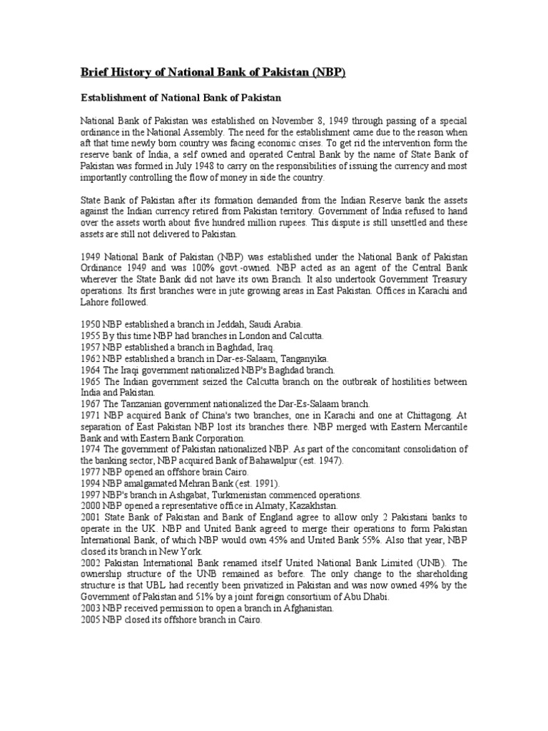 Brief History Of National Bank Of Pakistan Pakistan Banking